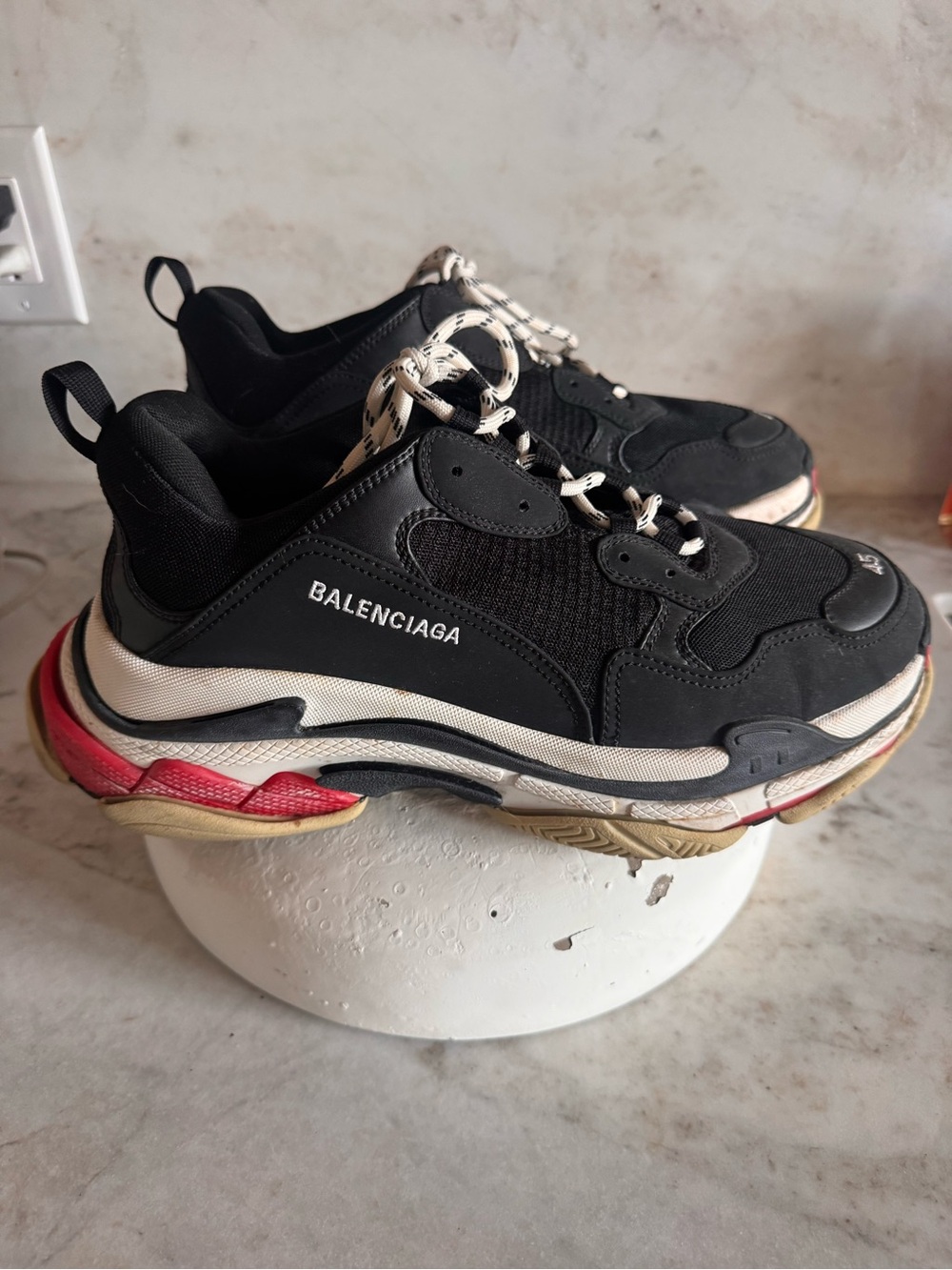 Balenciaga Black Sneakers with Cream & Red Accents